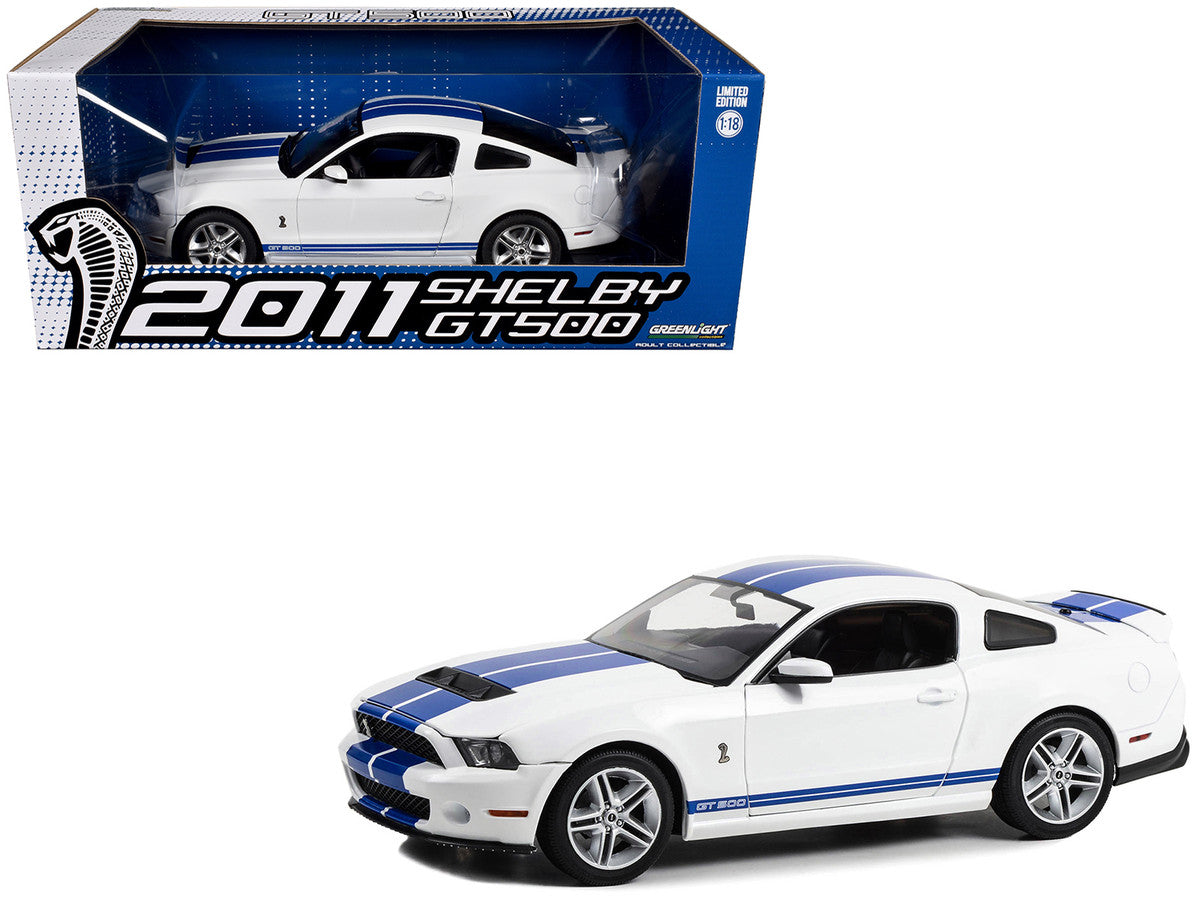 mustang Shelby GT500 純正　ミニカー 1/18　2011 1:18 2011 Shelby GT500 Mustang -- White w/Blue Stripes -- Greenlight F