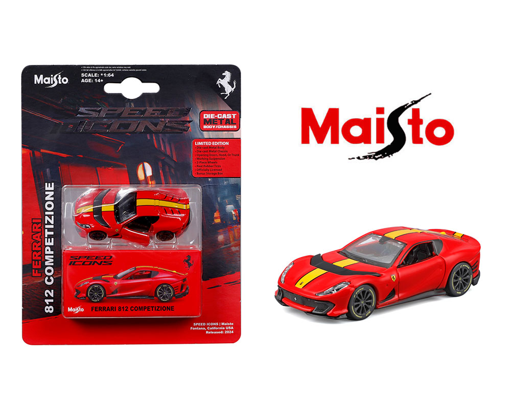 1:64 Ferrari 812 Competizione -- Red w/Yellow Stripe -- Maisto: Speed