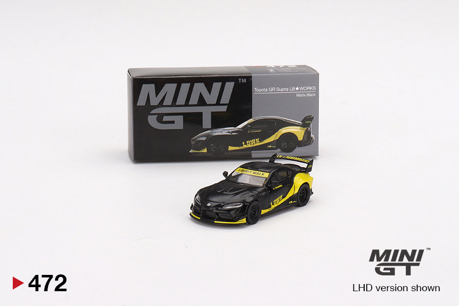 1:64 Toyota GR Supra LB-Works -- Matte Black/Yellow -- Mini GT