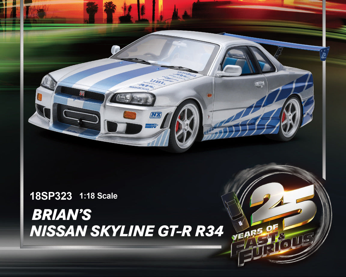 Pre-Order) 1:18 Fast & Furious -- Brian's Nissan R34 Skyline GTR -- S