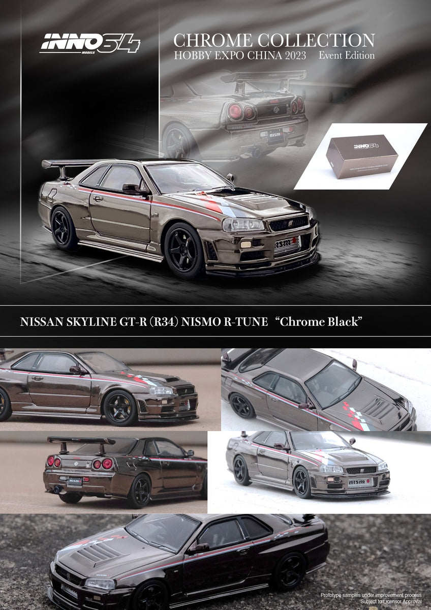 INNO64 1/64 日産Skyline GTR R34 RTune 1:64 Nissan Skyline GT-R (R34) R-Tune -- Chrome Black -- INNO64 China
