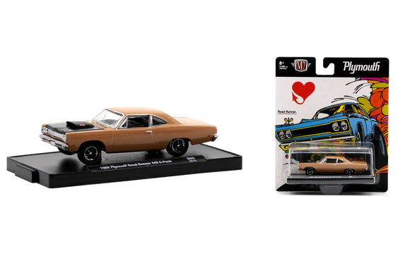 1:64 1969 Plymouth Road Runner 440 6-Pack -- Brown -- M2 Machines