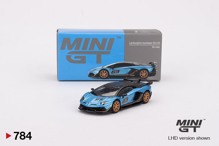 Mini GT Lamborghini Aventador SVJ 63 &ndash; Blu Aegir 1/64, Modello Diecast Limited Edition CHASE