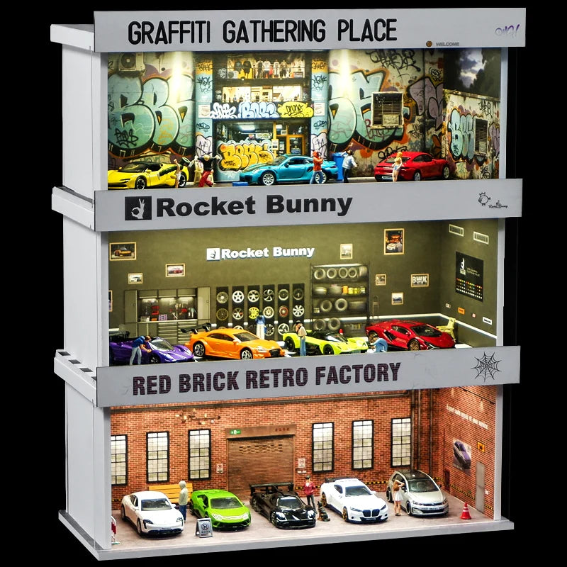 1:64 Diorama – Red Brick Retro Factory Miniature Scene -- SCJ 82026C