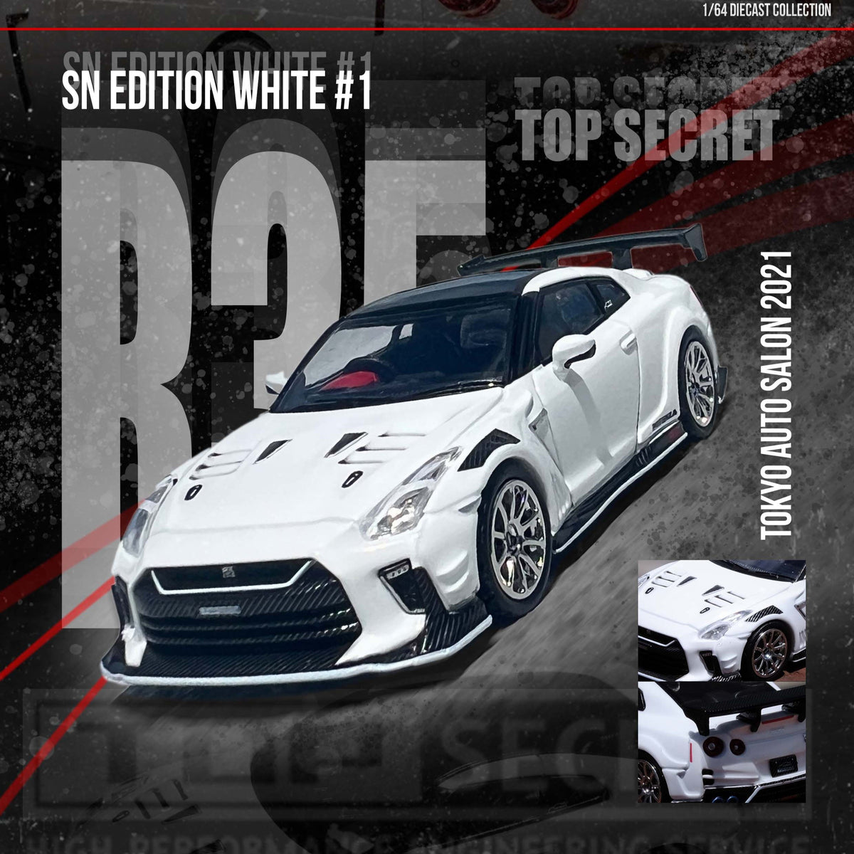 1:64 Nissan GT-R (R35) TOP SECRET -- White Tokyo Auto Salon 2021 -- IN