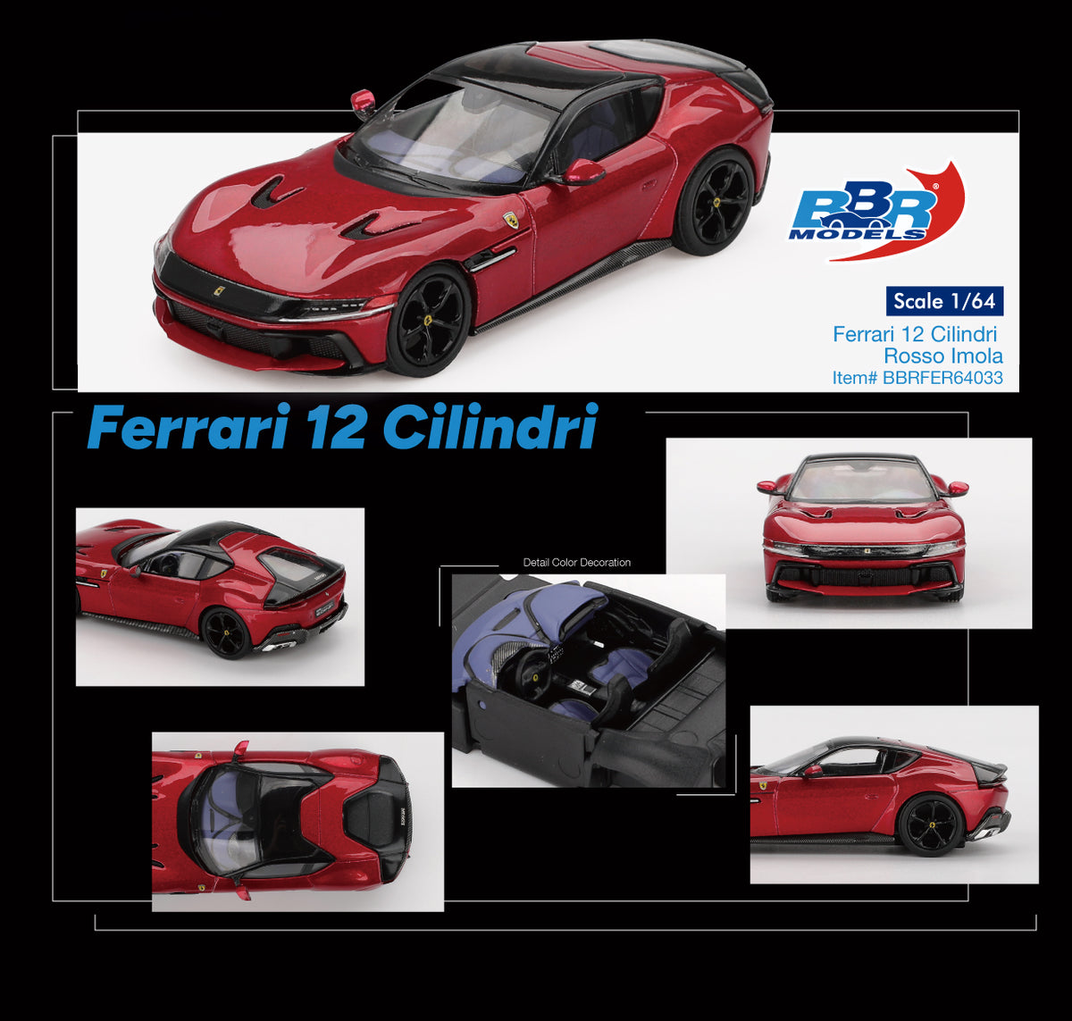 Pre-Order) 1:64 Ferrari 12 Cilindri -- Rosso Imola (Red) -- BBR