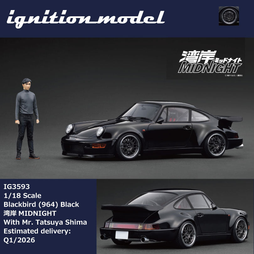 Pre-Order) 1:18 Porsche 964 Blackbird -- Wangan Midnight w/Figurine -