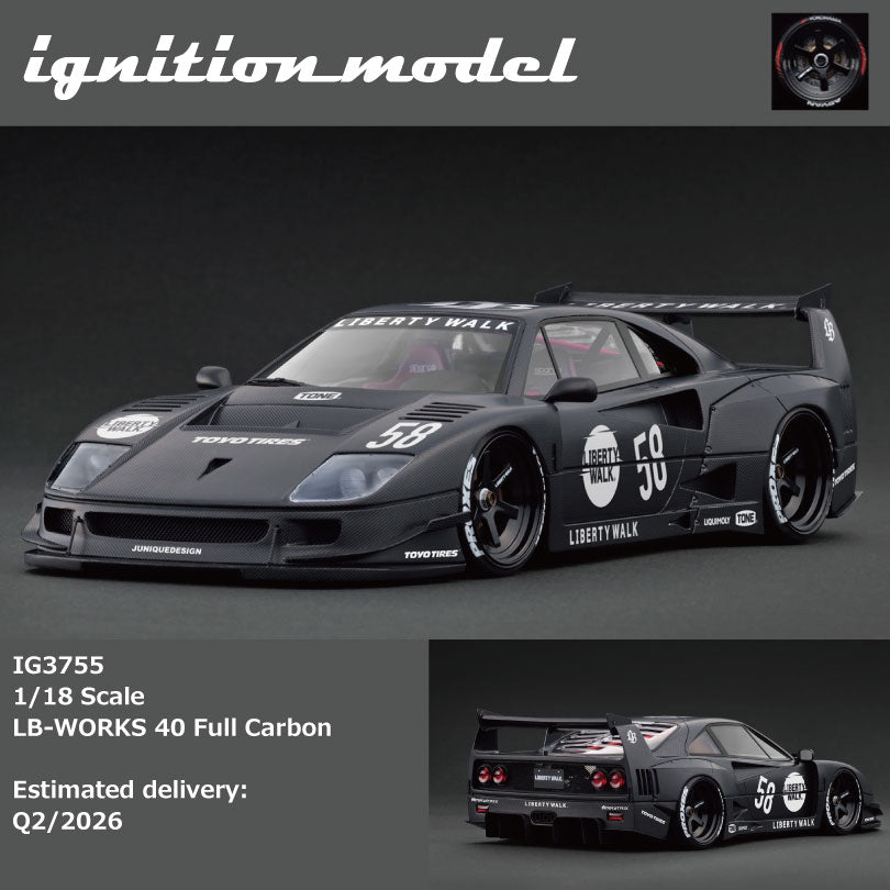 Pre-Order) 1:18 Ferrari F40 by Liberty Walk -- Full Carbon -- Ignitio