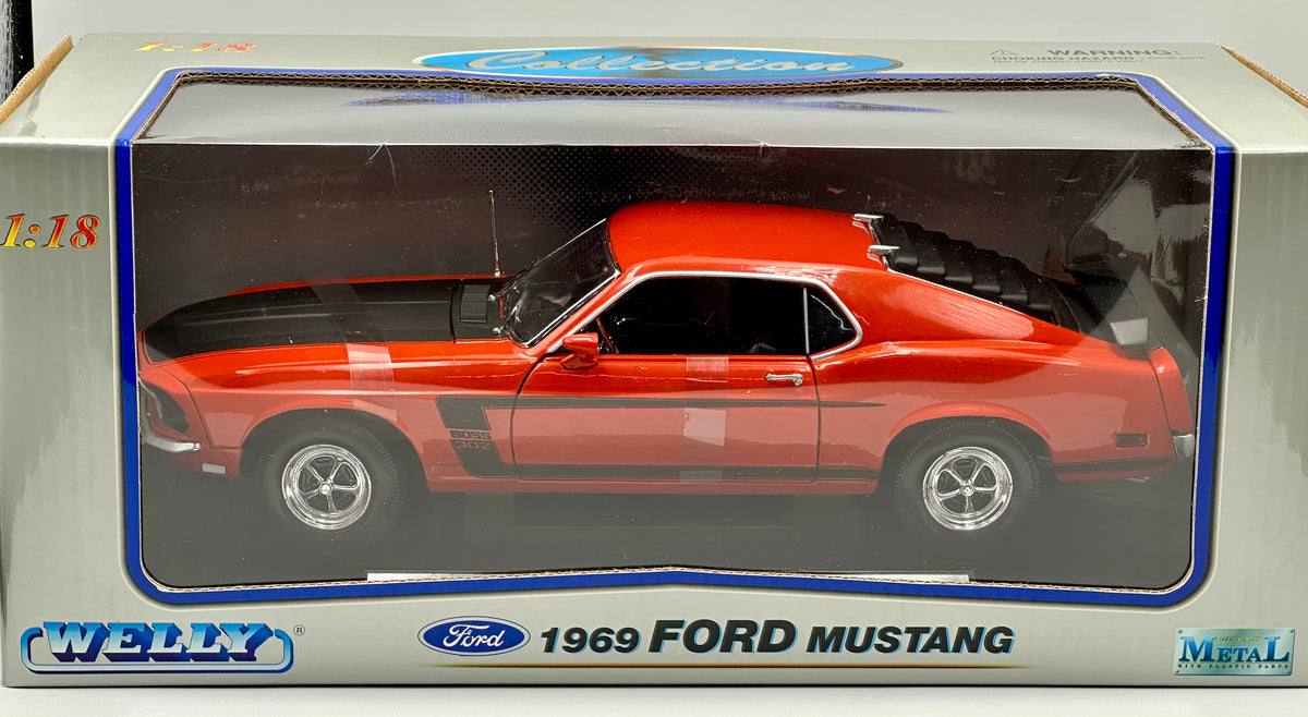 1:18 1969 Ford Mustang Boss 302 -- Orange -- Welly