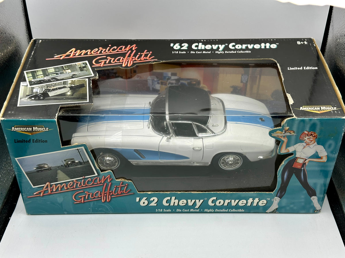 1:18 1962 Chevrolet Corvette -- White w/Blue Stripes -- American Graff