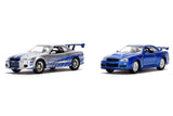1:32 Twin-Pack Brian's Nissan Skyline R34 GTR Silver Blue -- Fast & Furious JADA