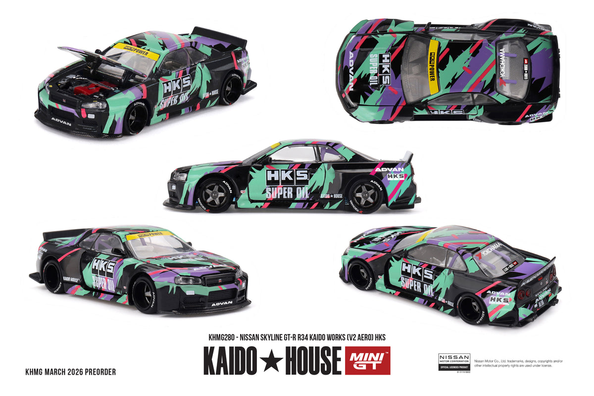 Pre-Order) 1:64 Nissan Skyline GTR (R34) V2 - HKS -- Kaido House x Mi