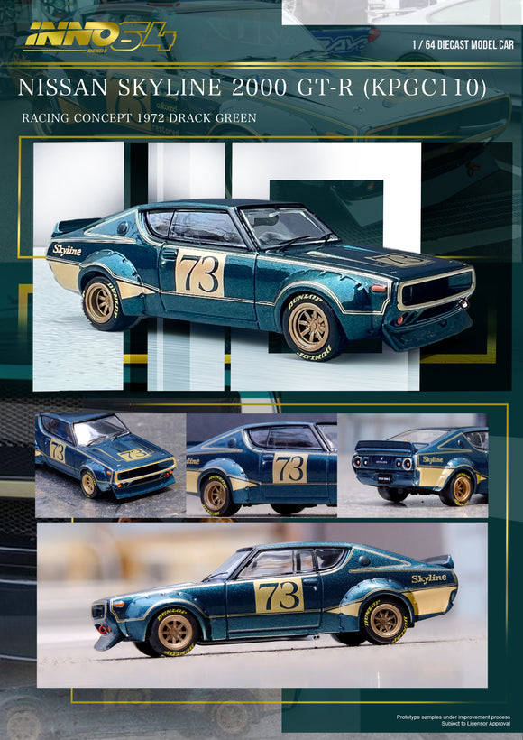 (Pre-Order) 1:64 Nissan Skyline 2000 GT-R (KPGC110) Racing Concept -- Green -- INNO64