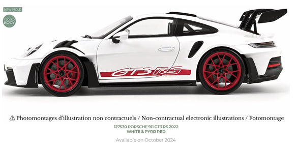 (Pre-Order) 1:12 Porsche 911 (992) GT3 RS Coupe 2022 -- White w/Red Wheels -- Norev