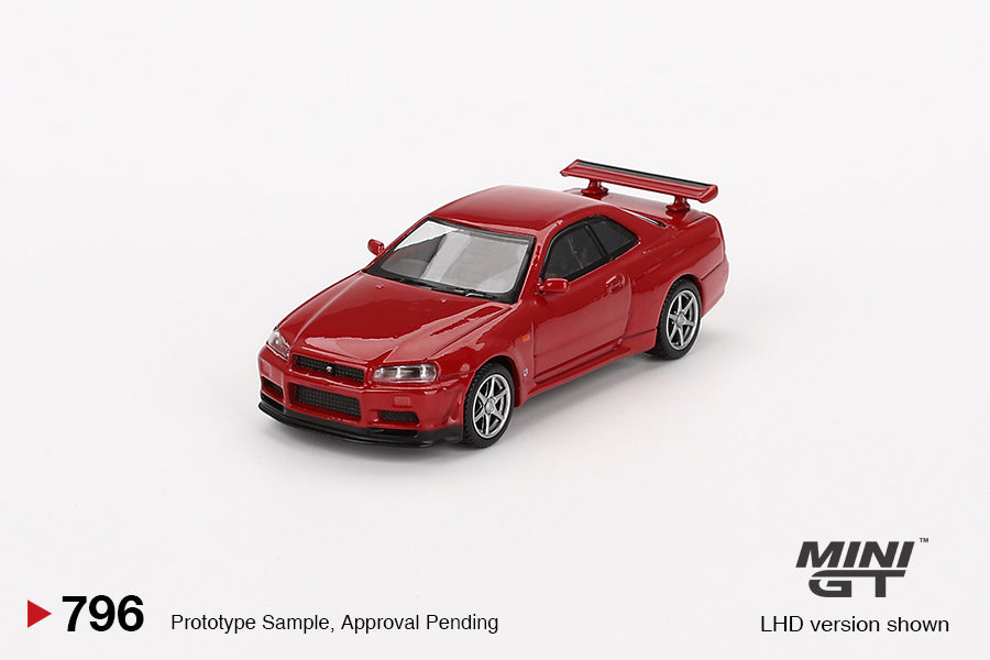 1:64 Nissan Skyline GT-R (R34) V-Spec -- Active Red -- Mini GT MGT0079