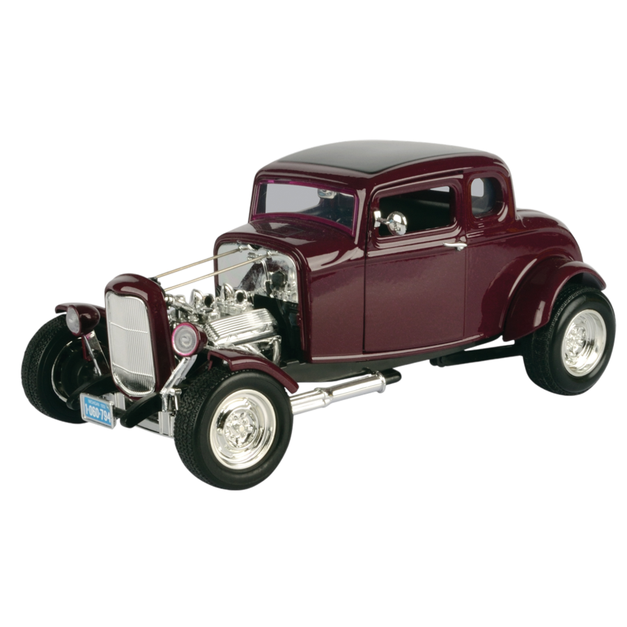 1:18 1932 Ford 5-Window Coupe Hot Rod -- Dark Red Metallic -- MotorMax