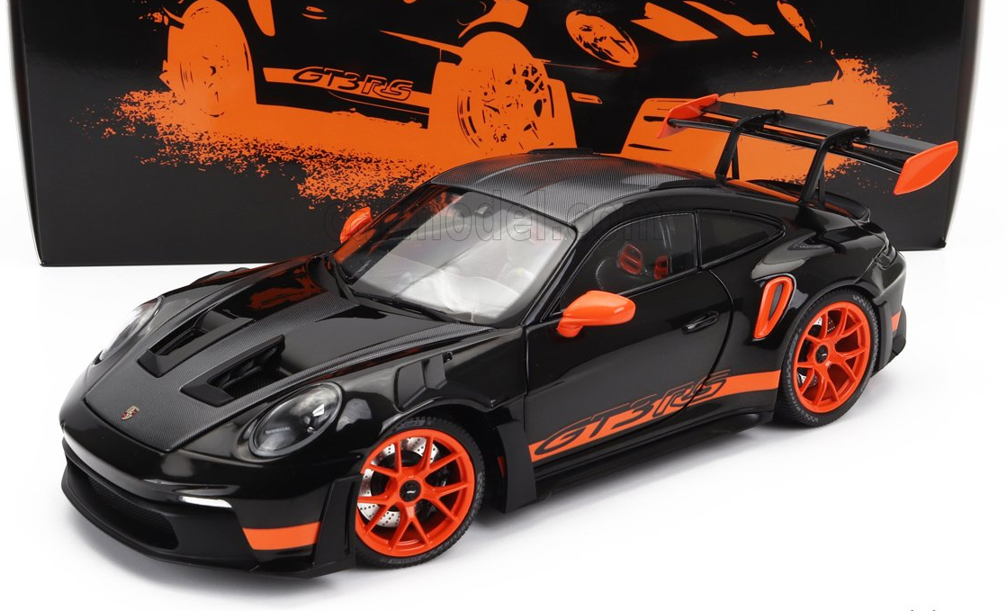 1:18 Porsche 911 (992) GT3 RS Coupe 2022 -- Black w/Orange Wheels -- M