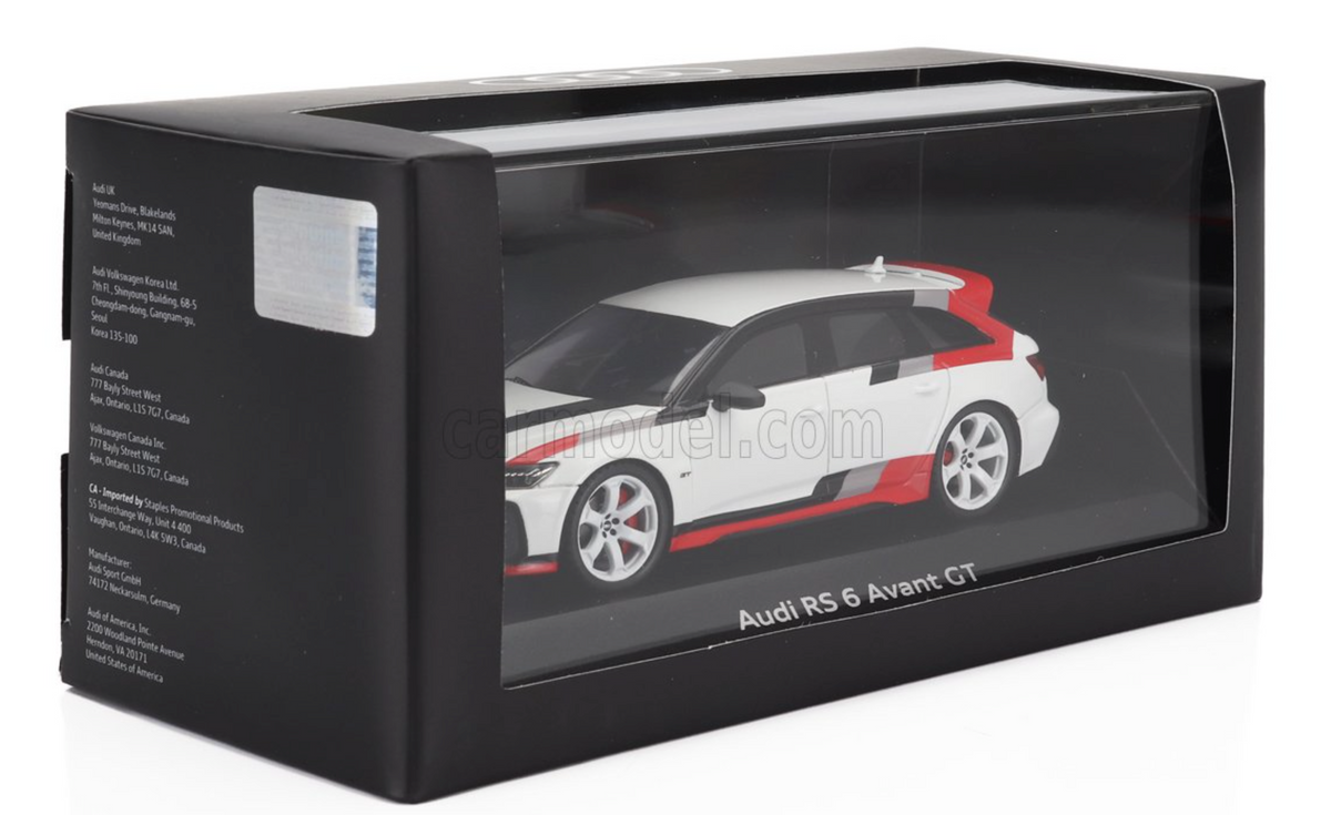1:43 Audi RS6 Avant GT -- Arkona White w/Red/Grey/Black -- Spark Deale