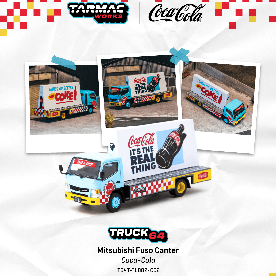Pre-Order) 1:64 Mitsubishi Fuso Canter Truck -- Coca-Cola Blue/Yellow