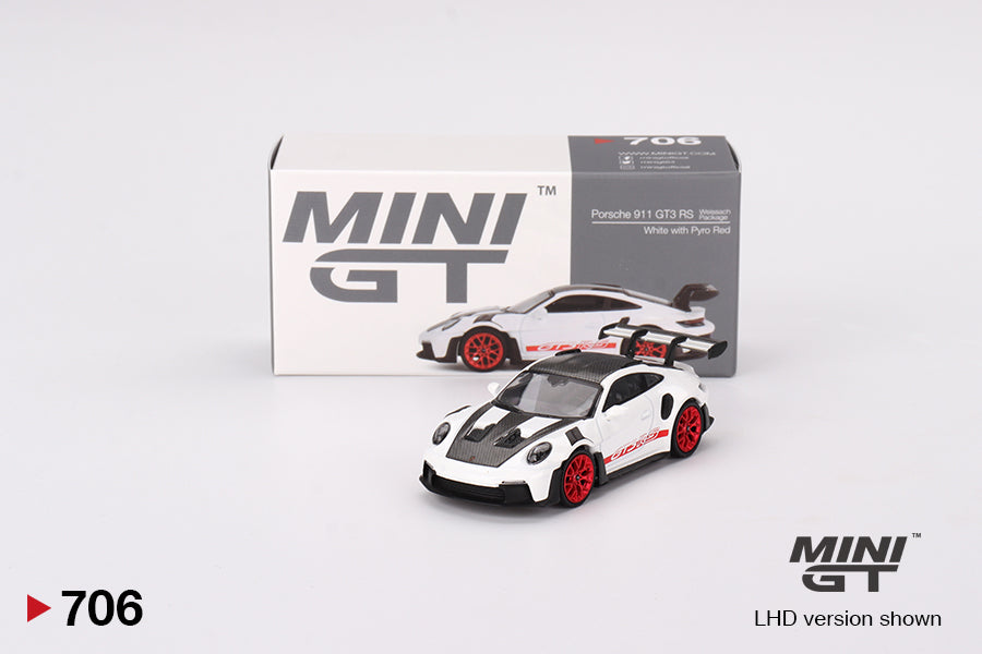 1:64 Porsche 911 (992) GT3 RS Weissach -- White w/Pyro Red -- Mini GT