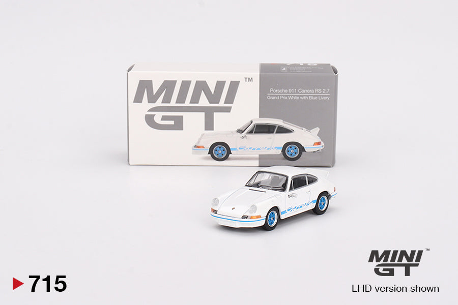 1:64 Porsche 911 Carrera RS 2.7 -- White w/Blue Stripes -- Mini GT MGT