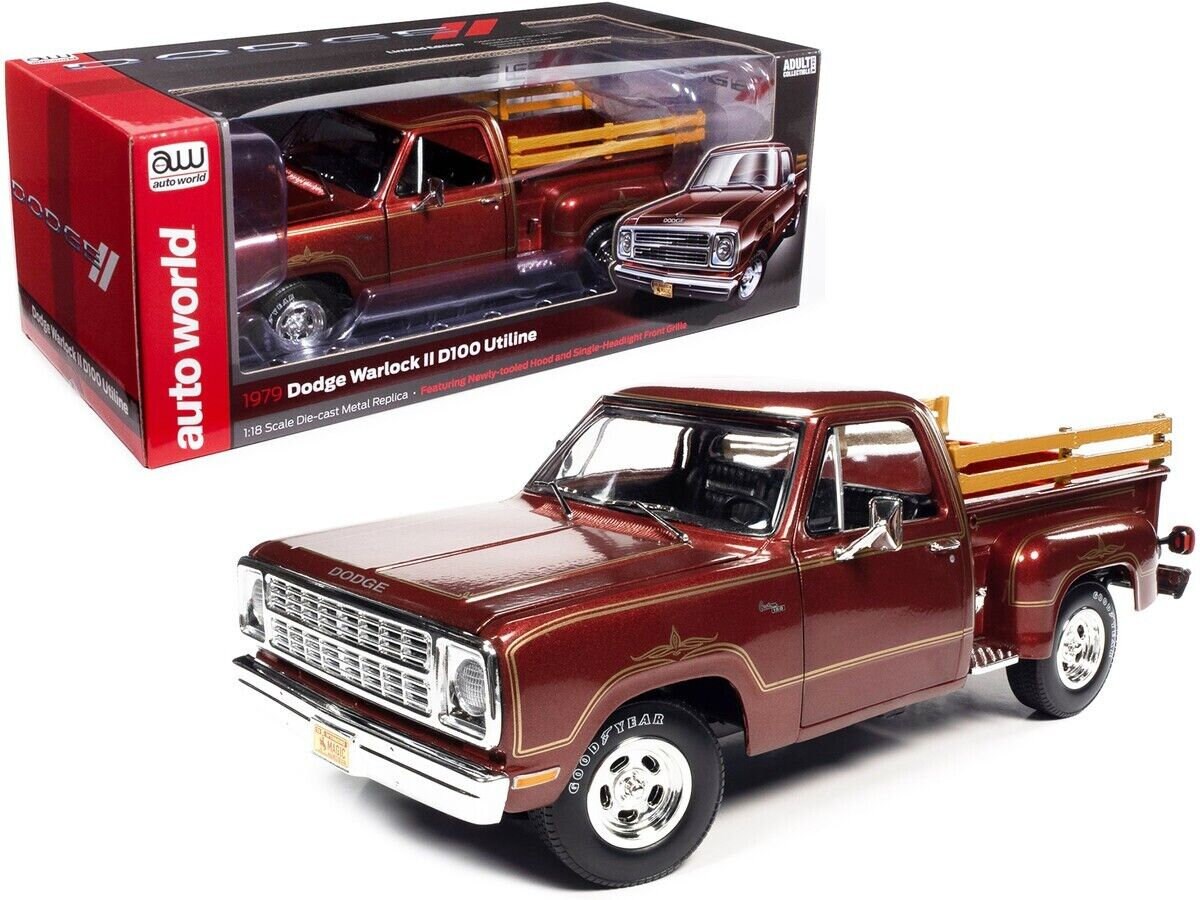1:18 1979 Dodge D100 Stepside Warlock II -- Canyon Red (Maroon) -- Aut