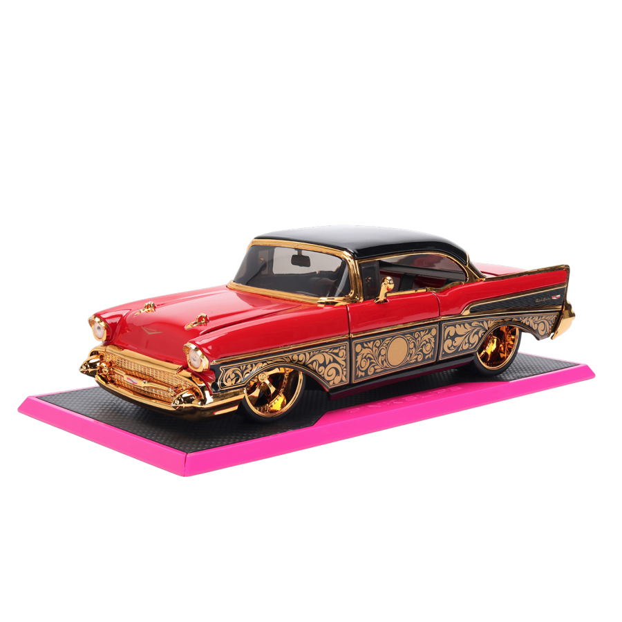 Pre-Order) 1:24 1957 Chevrolet Bel Air -- Red/Gold -- JADA: Pink Slip