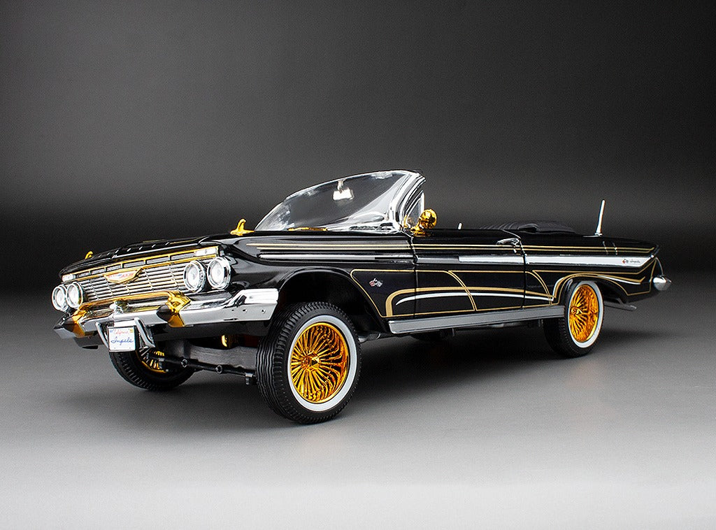 1:18 1961 Chevrolet Impala Convertible Lowrider - Black w/Gold Accents