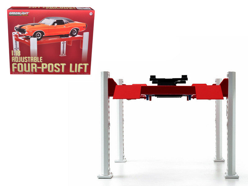 1:18 Adjustable 4-Post Hoist -- Red/White -- Greenlight