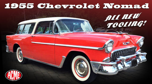 (Pre-Order) 1:18 1955 Chevrolet Nomad -- Gypsy Red/Shoreline Beige -- ACME