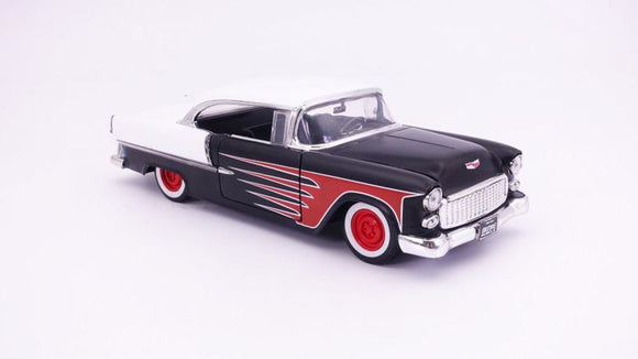 1:24 1955 Chevrolet Bel-Air -- Black/White w/Red Scallops -- JADA