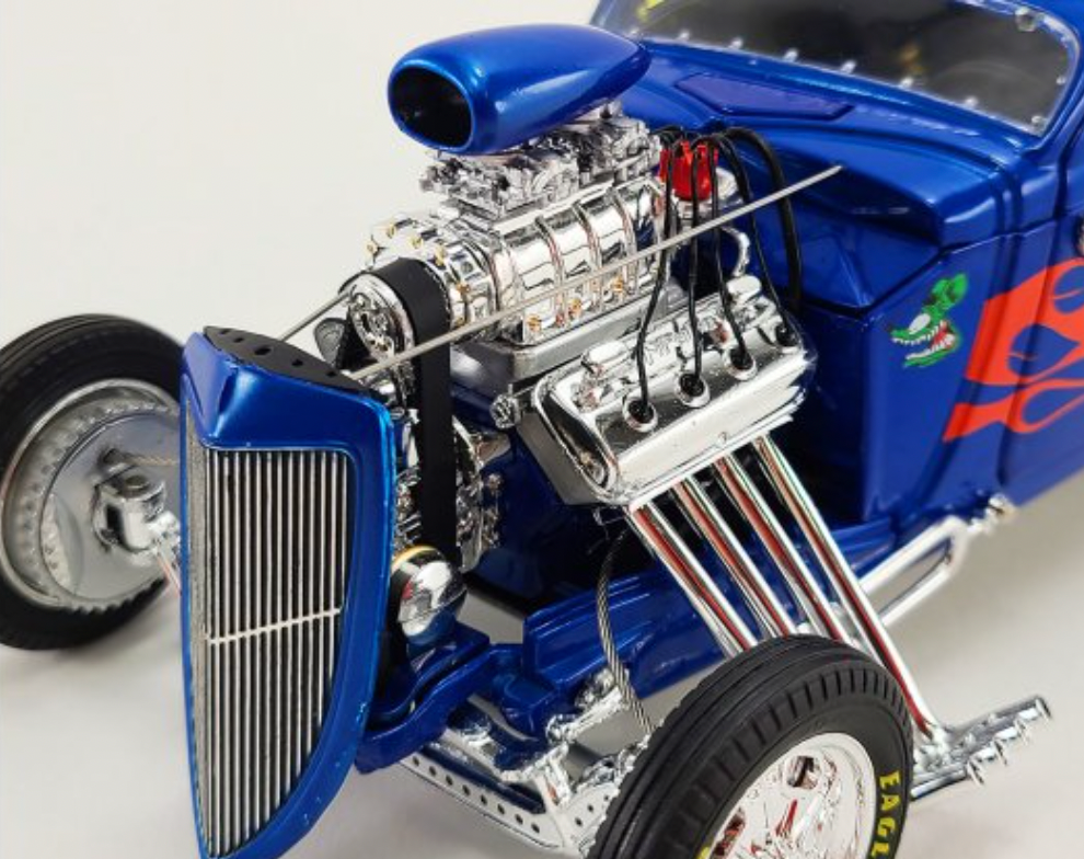 1:18 1934 Ford Blown Altered Coupe -- Blue w/Flames 
