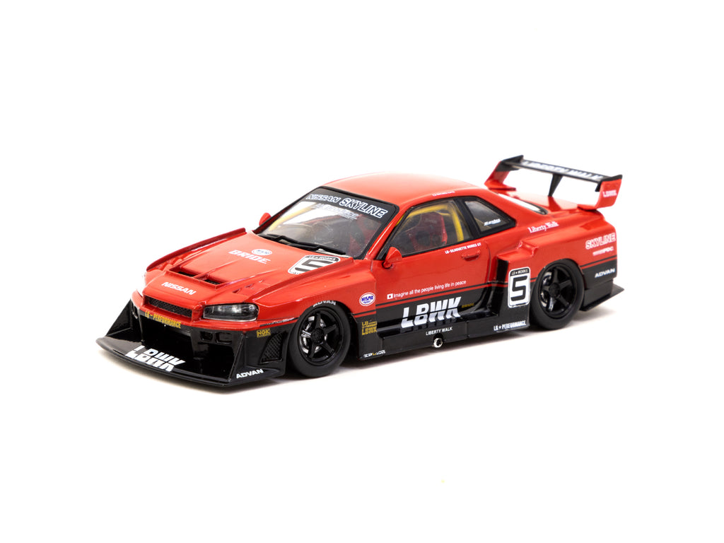 1:43 LBWK Nissan E-R34 Super Silhouette Skyline GTR - Liberty Walk Red