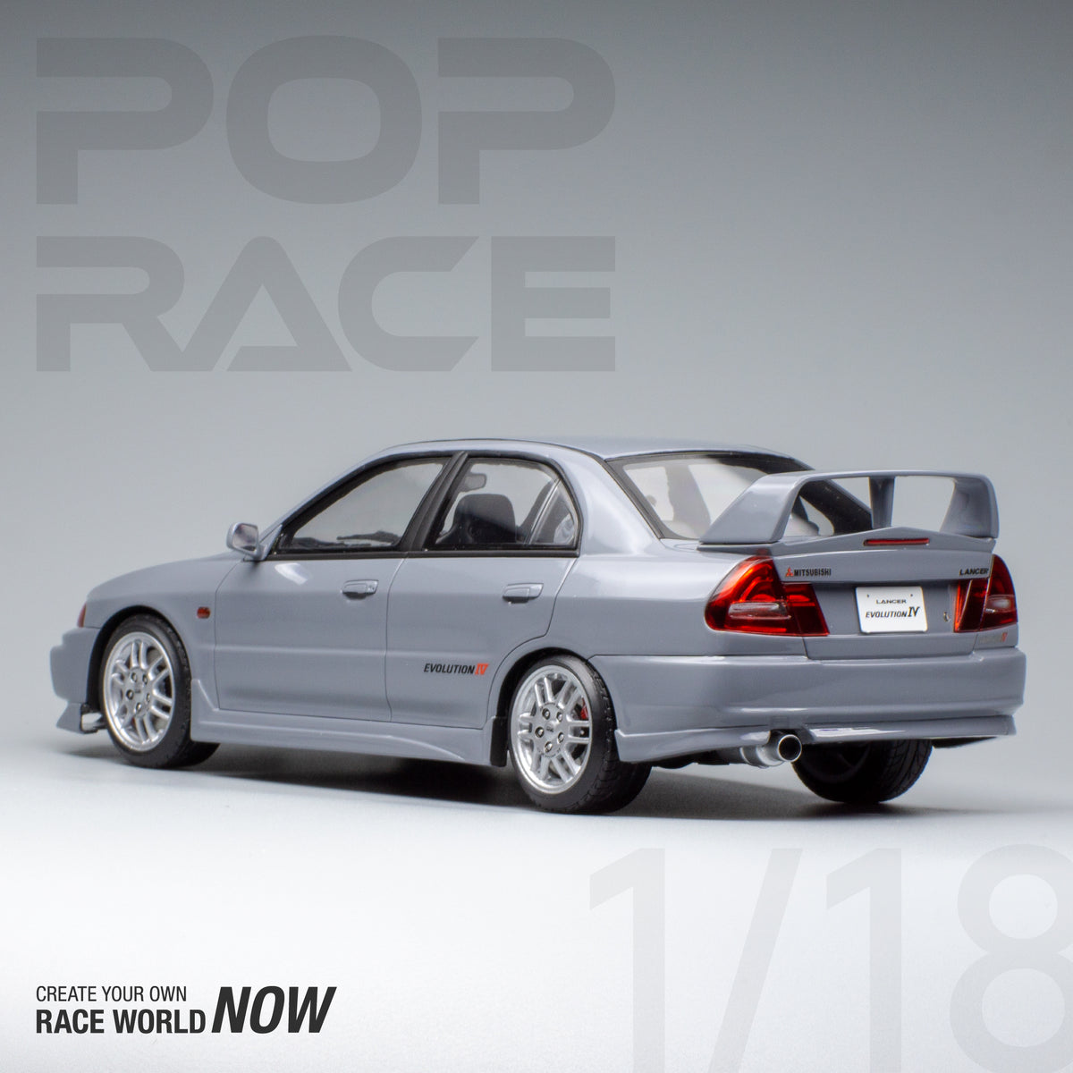 (Pre-Order) 1:18 Mitsubishi Evolution 4 -- Silver -- Pop Race