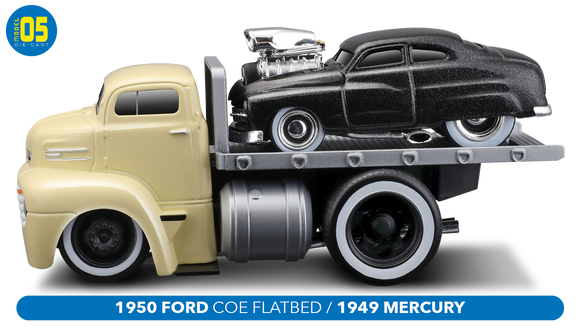 1:64 1950 Ford COE Flatbed & 1949 Mercury -- Muscle Machines Transports