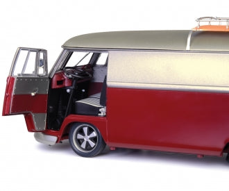 1:18 Volkswagen (VW) T1 Kombi Custom Lowrider -- Maroon/Silver -- Schu