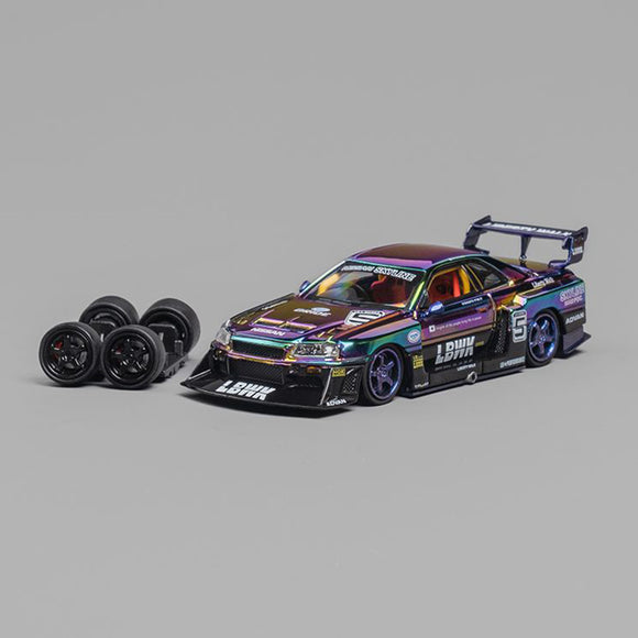 1:64 Nissan R34 Skyline GTR LBWK Super Silhouette - #5 Purple Chrome -- CM-Model