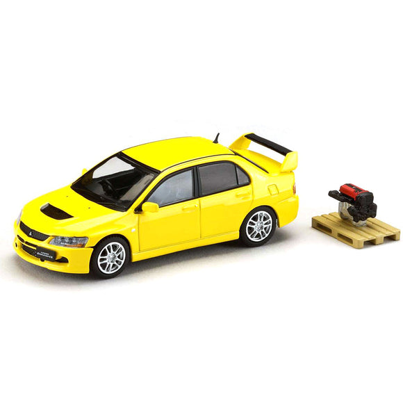 1:64 Mitsubishi Lancer Evo 9 GSR w/Engine -- Yellow -- Hobby Japan