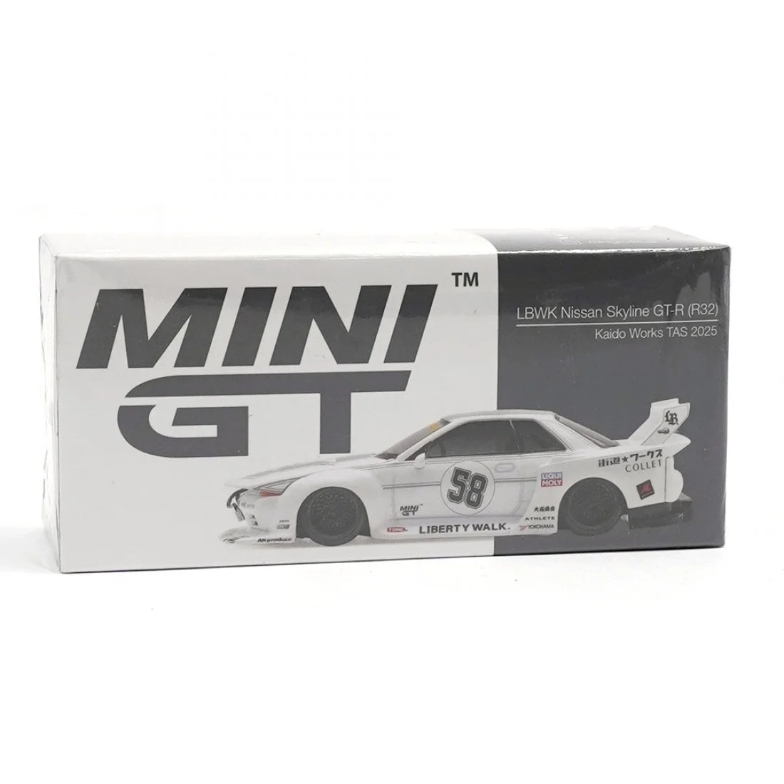 1:64 Nissan GT-R32 LBWK Kaido Works -- White TAS 2025 -- Mini GT MGT01