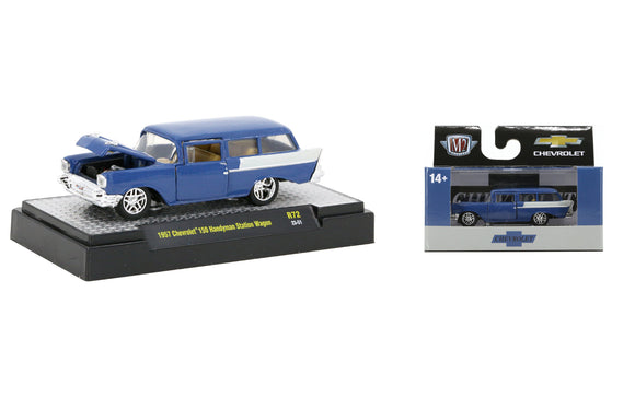 1:64 1957 Chevrolet 150 Handyman Station Wagon -- Blue/White -- M2 Machines
