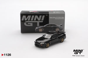 1:64 Nissan Skyline GT-R (R34) V-Spec -- Black Pearl -- Mini GT MGT011