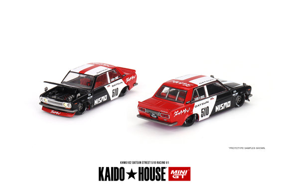 1:64 Datsun 510 Racing -- V1 Black/White/Red -- KaidoHouse x Mini GT