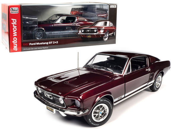 1:18 1967 Ford Mustang 2+2 GT -- Vintage Burgundy -- American Muscle