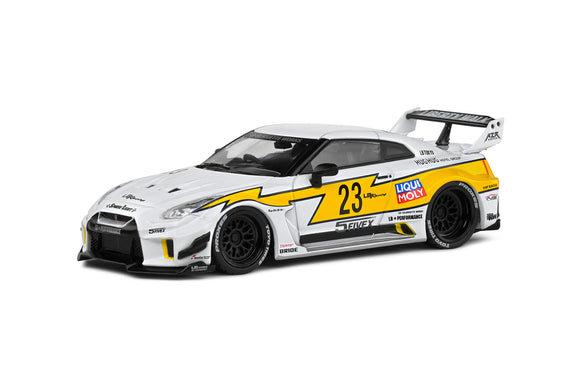 1:43 Nissan GTR R35 LB Silhouette Liberty Walk -- #23 White/Yellow -- Solido