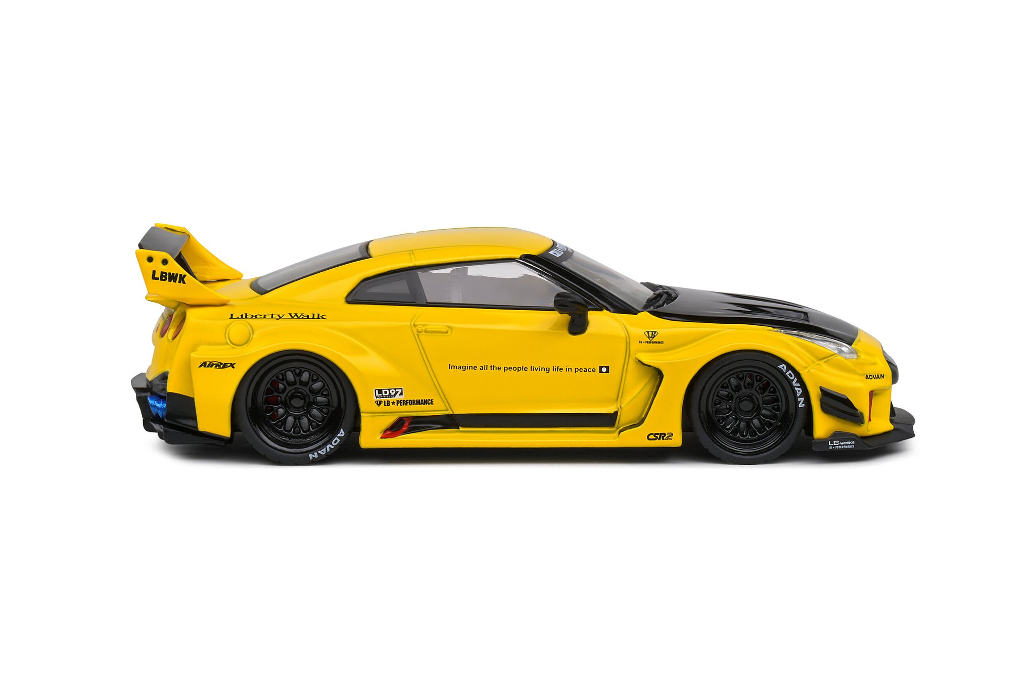 1:43 Nissan GTR R35 LB Silhouette Liberty Walk -- Yellow/Black -- Soli