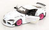 1:18 Toyota GR Supra (A90) Liberty Walk -- White w/Pink Wheels -- Solido