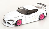 1:18 Toyota GR Supra (A90) Liberty Walk -- White w/Pink Wheels -- Solido