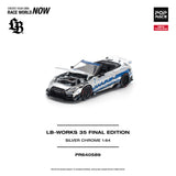(Pre-Order) 1:64 Nissan R35 GTR LB-Works Final Edition -- Silver / Blue -- Pop Race