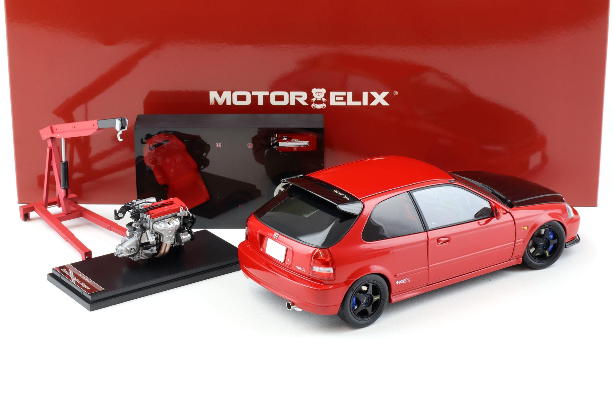 1:18 Honda Civic Type R (EK9) -- Red w/Black Carbon Fibre -- Motorheli