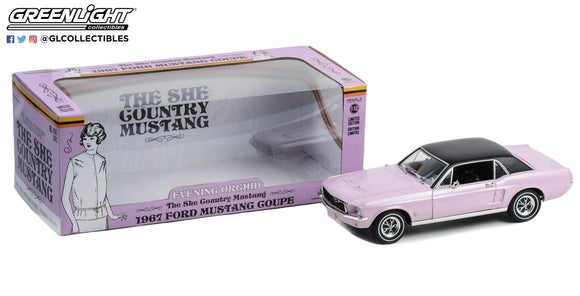 1:18 1967 Ford Mustang Coupe -- Evening Orchid (Pink) -- Greenlight